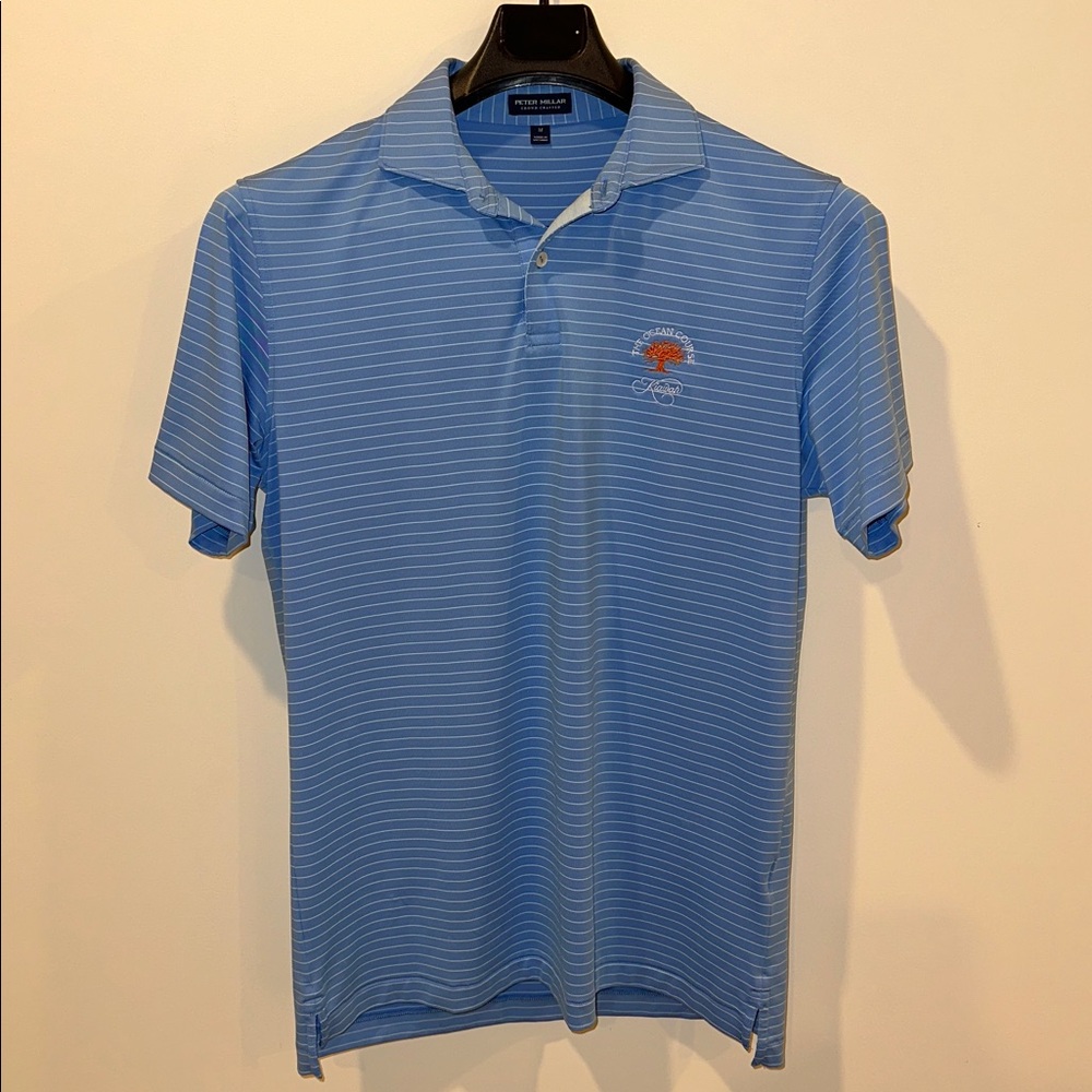 Peter Millar Light Blue Polo with White Stripes, Kiawah Ocean Course Logo
